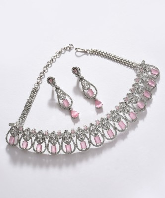 SOHI Alloy Silver Pink Jewellery Set(Pack of 1)