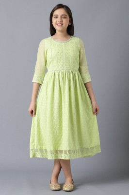 Aurelia Girls Midi/Knee Length Casual Dress(Green, 3/4 Sleeve)