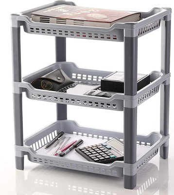 Miranshi Enterprise Plastic big 3 Layer Multi-Purpose Kitchen Storage Rack Plastic Wall Shelf(Number of Shelves - 3, Grey)