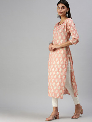 SHOWOFFFF Women Embellished Straight Kurta(Pink)