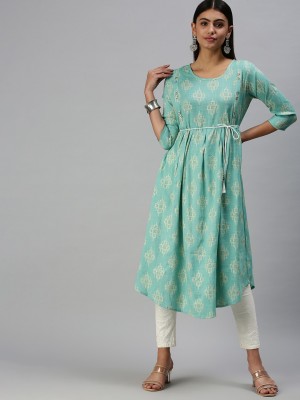 Showoff Women Printed A-line Kurta(Blue)