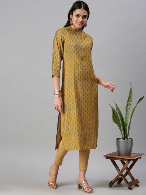 Showoff Women Printed Straight Kurta(Yellow)