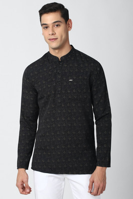 PETER ENGLAND Men Printed Straight Kurta(Black)