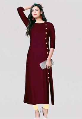 kair Women Solid Straight Kurta(Maroon)