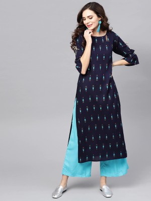 jheel fabrics Women Printed Straight Kurta(Blue)