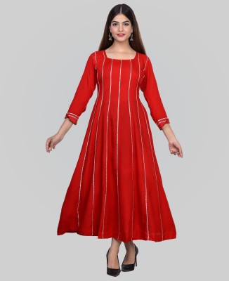 METRO-FASHION Women Embellished Ethnic Dress Kurta(Silver, Red)