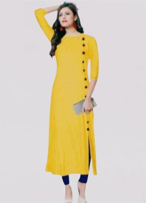 Kaircollection Women Solid Straight Kurta(Yellow)