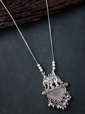 RUBANS Rubans Silver Oxidised Handcrafted Elephant Pendant Necklace Alloy Necklace