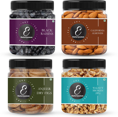 Eatoriyumm Combo Pack|Black Raisin + California Almond + Dry Figs + Walnut 8Pc (250g Each) Figs, Raisins (4 X 250 G) For Rs. 535 @ 46 %