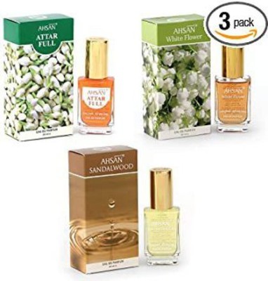 Ahsan White Flower, Sandalwood & Attar Full Eau De Parfum Pack Of 3 (30ml each) Eau de Parfum  -  90 ml(For Men & Women)