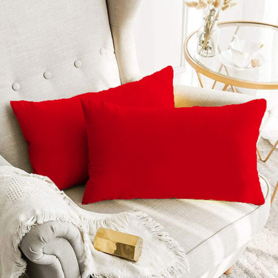 Sotlife Rectangular Filled Pillow Cushion For Sofa Living Room And Bedroom, 12 x 18 Microfibre Solid Sleeping Pillow Pack of 2(Red)