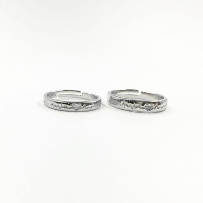 BLOOM STYLE NEW EXCLUSIVE Hot Sale 925 Original Silver Heart Beat Couple Ring Jewelery Silver Ring Set