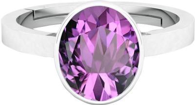 barmunda gems 7.25 Ratti / 6.52 Ct. Amethyst Katela Silver Plated Adjustable Ring Metal Amethyst Rhodium Plated Ring