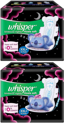 Whisper bindazzZ Nights Koala Soft XXL+ (10+10 pads ) Sanitary Pad Sanitary Pad (Pack of 2)