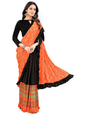 PANETAR Digital Print Bollywood Lycra Blend Saree(Orange)