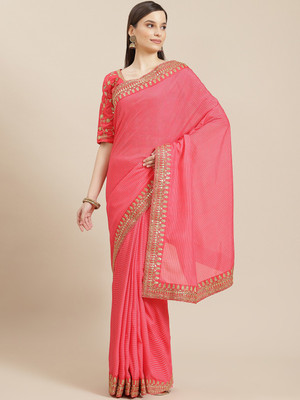 Ratnavati Striped Bollywood Georgette Saree(Pink)