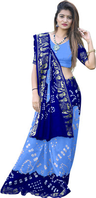 JERAVI Enterprise Printed Bandhani Art Silk Saree(Light Blue)