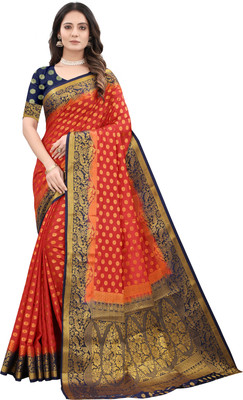 SHIVAY FASHION Woven Banarasi Cotton Silk Saree(Red)