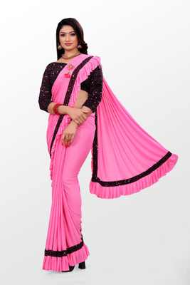 Mijaashree Fashion Solid/Plain Bollywood Lycra Blend Saree(Pink)