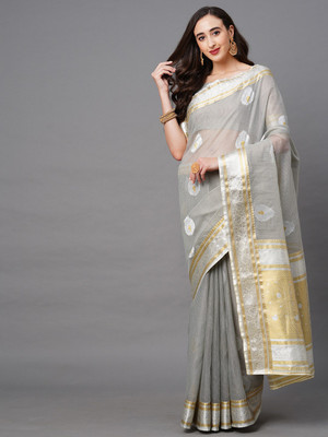 Ratnavati Floral Print Bollywood Crepe Saree(Grey)