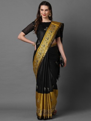 Ratnavati Self Design Chanderi Art Silk Saree(Black)