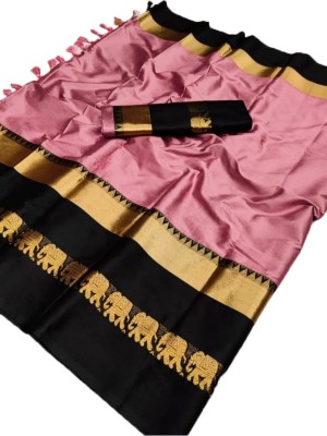 VK UNIQ Printed Banarasi Handloom Cotton Silk Saree(Pink)