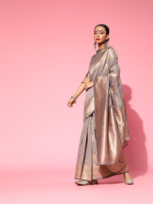 Ratnavati Woven Banarasi Silk Blend Saree(Grey)