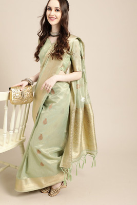 Ratnavati Floral Print Kanjivaram Silk Blend Saree(Light Green)