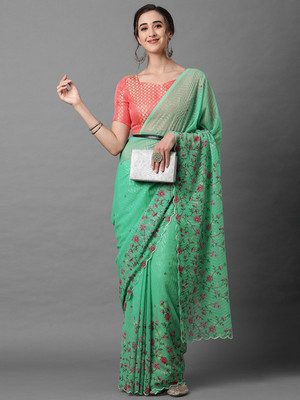 Ratnavati Floral Print Bollywood Georgette Saree(Green)