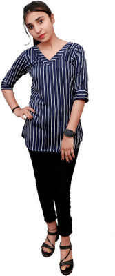 LIBSADRESSES Women Striped Party Blue Shirt
