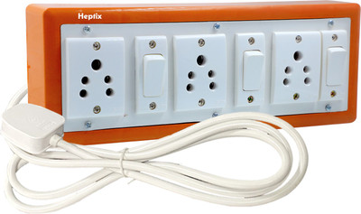 Heptix Extension Board 3 Sockets 3 Switch with Long Wire Extension Boards 3  Socket Extension Boards(White, Brown, 2.5 m)
