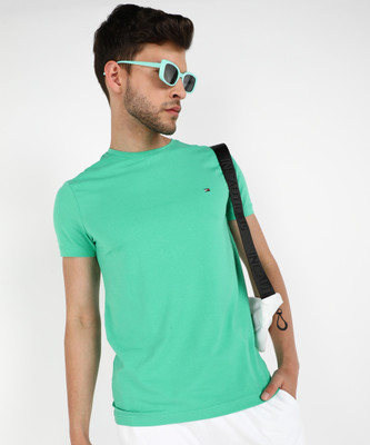 TOMMY HILFIGER Solid Men Round Neck Green T-Shirt