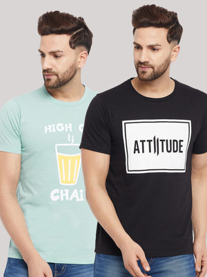 The Million Club Graphic Print Men Round Neck Light Blue, Black T-Shirt