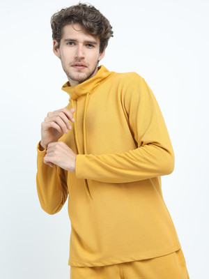 KETCH Solid Men High Neck Yellow T-Shirt