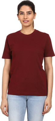 AODACH Solid Women Round Neck Maroon T-Shirt