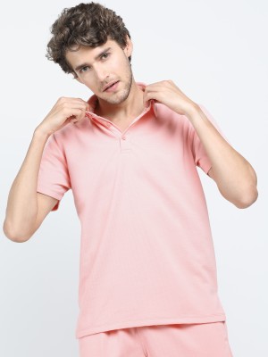 KETCH Solid Men Polo Neck Pink T-Shirt