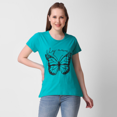 WEARSPOT Typography Women Round Neck Light Blue T-Shirt