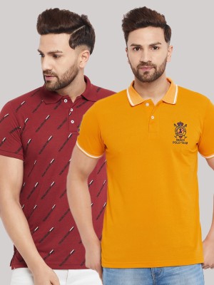 The Million Club Solid Men Polo Neck Yellow T-Shirt