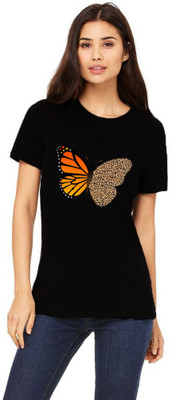Baggyrain Graphic Print Women Round Neck Black T-Shirt