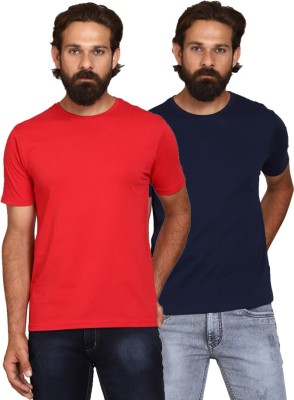 AODACH Solid Men Round Neck Red, Navy Blue T-Shirt