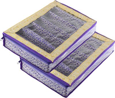 KUBER INDUSTRIES Multi Saqare Design 6 Rod Bangle Box/Case With TranasparentTop-Packof 2 (Purple) Make up, Jewellery Vanity Box(Purple)
