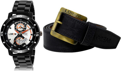 LOREM LR107-BL01 Casual Stylish Men watch Combo With Artificial Leather Belt Analog Watch  - For Men