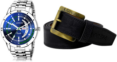LOREM LR110-BL01 Casual Stylish Men watch Combo With Artificial Leather Belt Analog Watch  - For Men