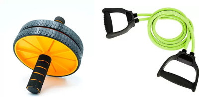 corehub Ab double wheel roller and Resistance Tube combo pack of 2 Ab Exerciser(Yellow)