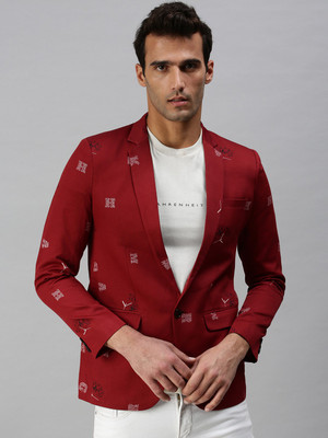 SHOWOFFFF Solid Single Breasted Casual Men Blazer(Red)