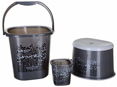 NAYASA Piece Plastic Bathroom Bucket, Mug and Stool Set, Black - Grey Funk 30 L Plastic Bucket