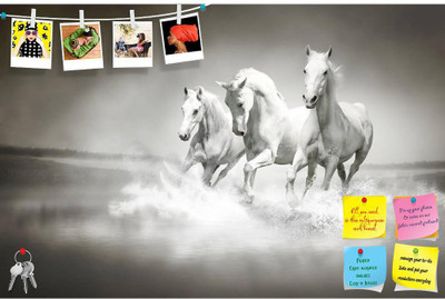 Artzfolio White Horses Running Through Water Notice Pin Board Soft Board with Push Pins Cork Bulletin Board(Frameless 18.1 x 12 inch (46 x 30 cms))