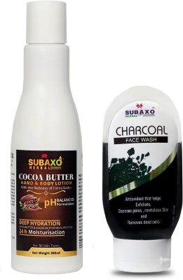 Subaxo HERBAL COCOA BUTTER BODY LOTION 200 ML AND CHARCOAL FACE WASH 100 ML(2 Items in the set)