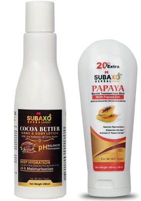 Subaxo HERBAL COCOA BUTTER BODY LOTION 200 ML AND PAPAYA FACE WASH 120 ML(2 Items in the set)