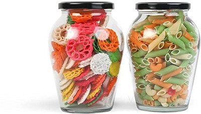 Coozico Glass Grocery Container  - 1000 ml(Pack of 2, Black)